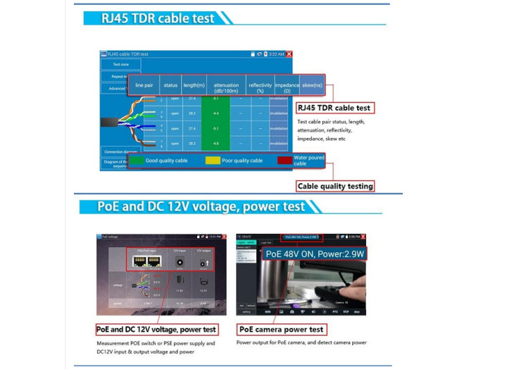 Монітор тестер відеоспостереження IPC-9800CADH PRO 8MP IP CVI TVI AHD 8MP POE 12В, Wi-Fi, 7-дюймовий екран IPS