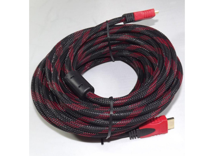 HDMI-HDMI кабель 30м v1.4, 2 фільтри, оплетка, Ø7.4мм, круглий, Black/Red, конектор Red/Black (Q80)