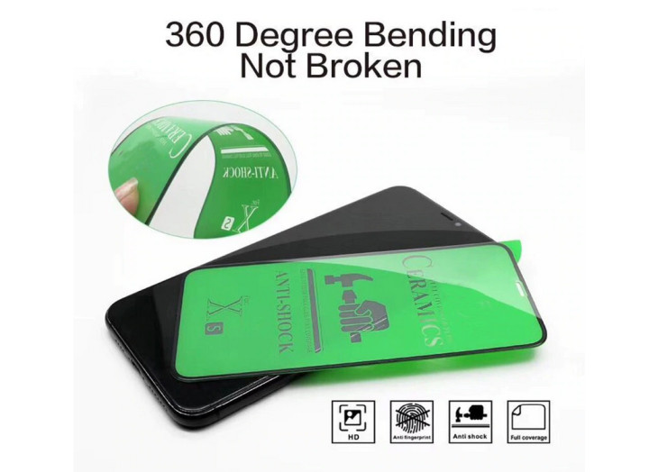 Керамічне гнучке захисне скло для iPhone 7/8 SE2020 Чорне, твердість 9H, олеофобне покриття