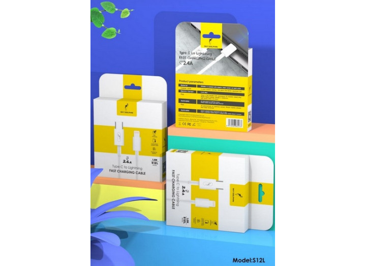 Кабель USB SkyDolphin S12L Frost Line Lightning to Type-C 2.4A/1м білий, довжина 100 см, 1 конектор