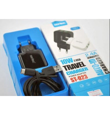 Мережева зарядна пристрій - адаптер USB Sertec ST-023 10W/2400 mAh 2 Usb + кабель Type-C, для телефону та планшета