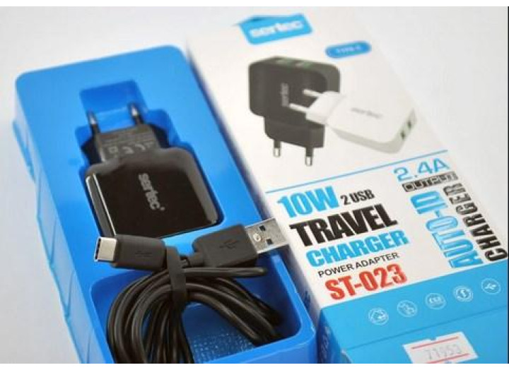 Мережева зарядна пристрій - адаптер USB Sertec ST-023 10W/2400 mAh 2 Usb + кабель Type-C, для телефону та планшета
