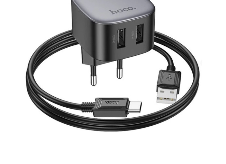 Мережевий зарядний пристрій QC 3.0 Hoco CS34A 10.5W / 2.1A 2xUSB + кабель Type-C Black QC 3.0 