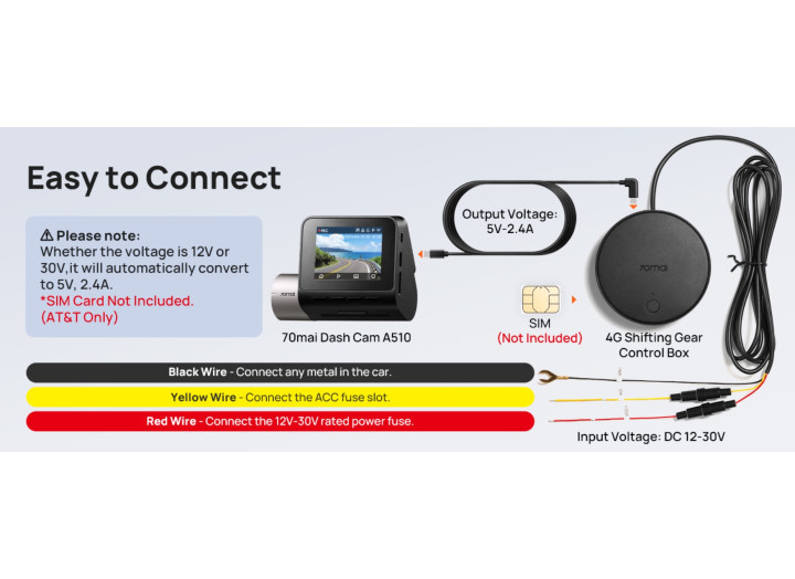 Кабель паркування 70mai Hardwire Kit UP04 з модулем 4G для X200 / A810/A510 Кабель паркування 70mai Hardwire Kit UP04 з модулем 4G для X200 / A810/A510
