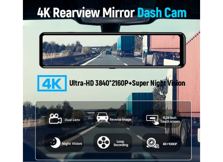 Дзеркало Відеореєстратор ACCEO 4K WIFI 12-дюймовий автомобільний відеореєстратор дзеркало заднього виду відеореєстратор Дзеркало Відеореєстратор ACCEO 4K WIFI 12-дюймовий автомобільний відеореєстратор дзеркало заднього виду відеореєстратор