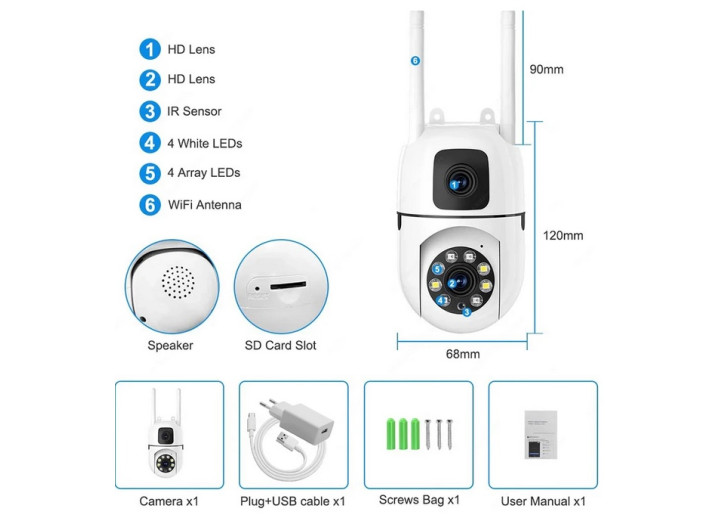 IP-камера відеоспостереження 8MP з Wi-Fi, PTZ і нічним баченням IP-камера відеоспостереження 8MP з Wi-Fi, PTZ і нічним баченням