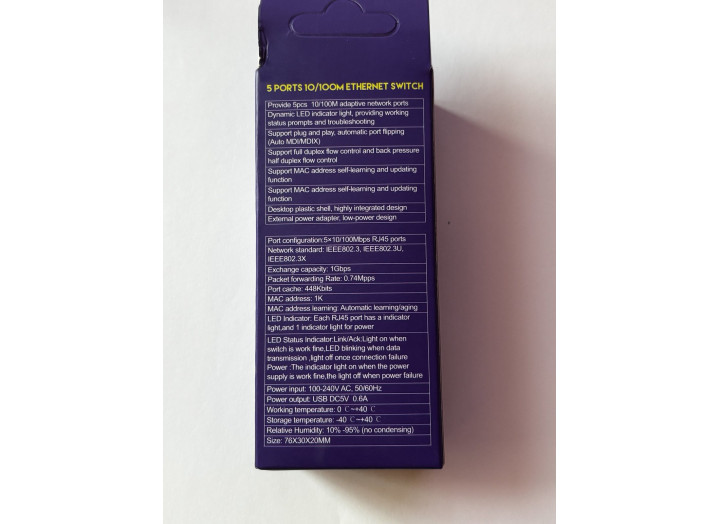 Мережевий комутатор Utex UT-SF08 (Switch) 8-портовий 10/100 Мбіт/с Fast Ethernet RJ45 | Plug & Play | USB Type-C живлення