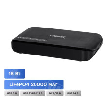 Джерело безперебійного живлення DC UPS Trinix TRX-MUPS-1812 Type-C (20000mAh LiFePo4) 5V/9V/12V/24V/PoE, LiFePo4 4*5Ah