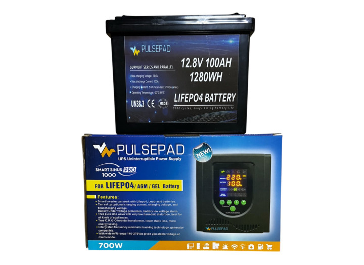 Комплект резервного живлення Pulsepad SMART SINUS PRO 1000 + LiFePO₄ АКБ 12В 100Ah 