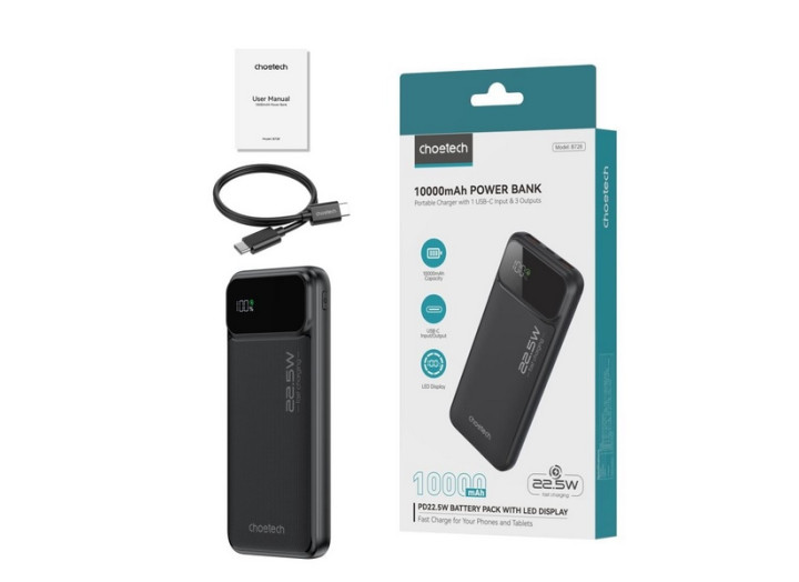 Повербанк 10000mAh Choetech B728 Black 22.5W QC3.0 PD3.0
