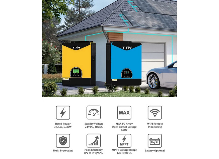 Гібридний інвертор TTN PAL3200 3.0KW/24V, чиста синусоїда, MPPT, сонячний інвертор