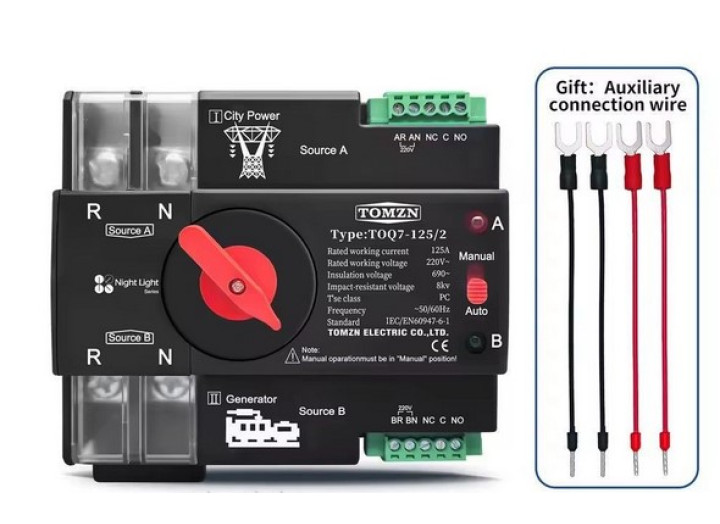  АВР Tomzn Автоматичний перемикач резервного живлення   TOMZN 125A 2P 220В AC, однофазний АВР TOMZN TOQ7 Mini ATS