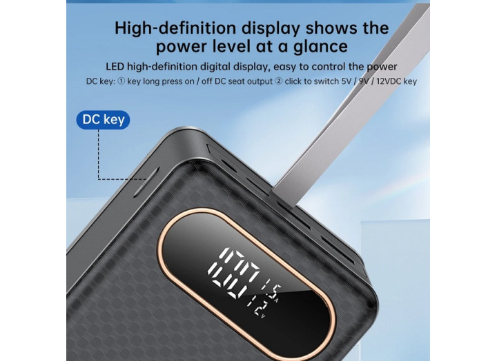 Повербанк 63 000 мА·год | 22,5 Вт (USB / Type-C / DC) з вибором напруги 5В / 9В / 12В