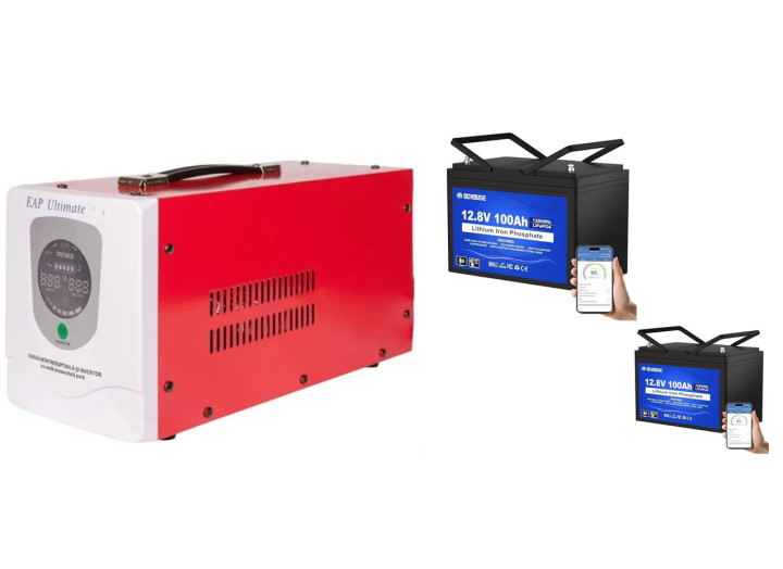 Потужний комплект безперебійного живлення 1050W з правильною синусоїдою + 2× LiFePO4 акумулятори 100Ah