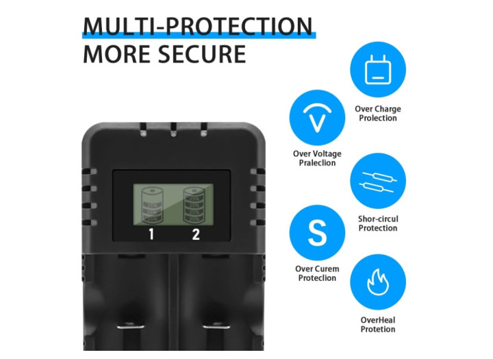 Зарядний пристрій Li-ion для акумуляторів LCD дисплей 2 слоти для 3.7В 26650/18650/14500/16340 Li-ion