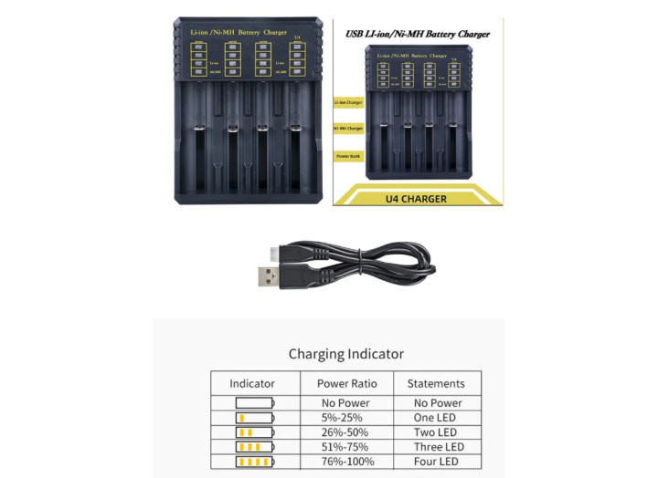 Зарядний пристрій Універсальний 18650 для акумуляторів 18650 21700 17500 16340 26650 AA AAA C 3.7 V Li-Ion та 1.2 V NI-MH/NI-CD