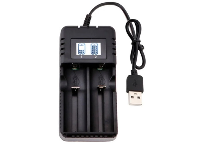 Зарядний пристрій Li-ion для акумуляторів LCD дисплей 2 слоти для 3.7В 26650/18650/14500/16340 Li-ion  USB-живлення