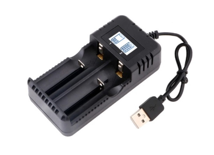 Зарядний пристрій Li-ion для акумуляторів LCD дисплей 2 слоти для 3.7В 26650/18650/14500/16340 Li-ion  USB-живлення