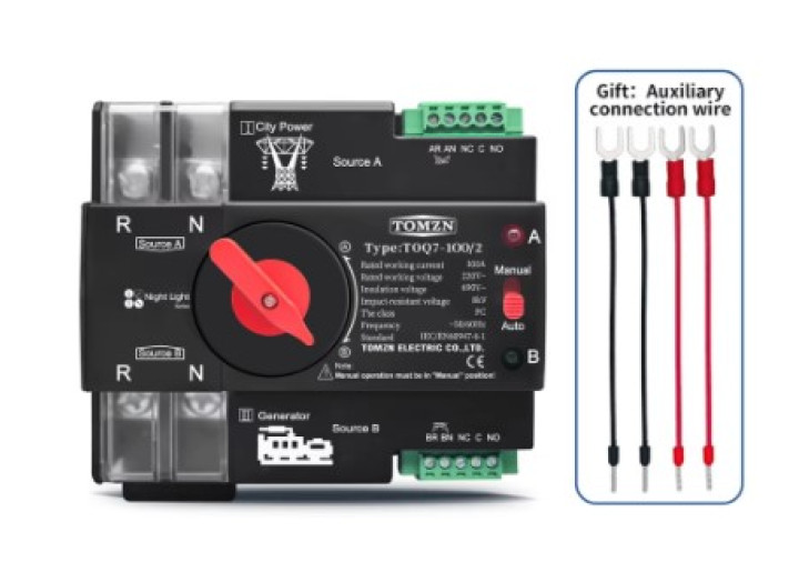  АВР Tomzn Автоматичний перемикач резервного живлення   TOMZN 100A 2P 220В AC, однофазний АВР TOMZN TOQ7 Mini ATS