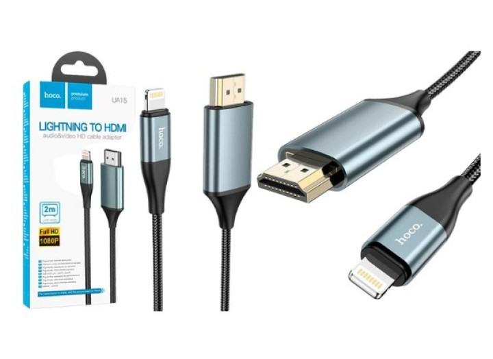 Перехідник HOCO UA15 Lightning-HDMI 2м сірий