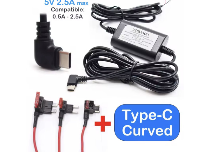 Кабель режиму паркування Type-C (кутовий) 5V 2.5A Hardwire Kit для відеореєстраторів + комплект адаптерів запобіжників