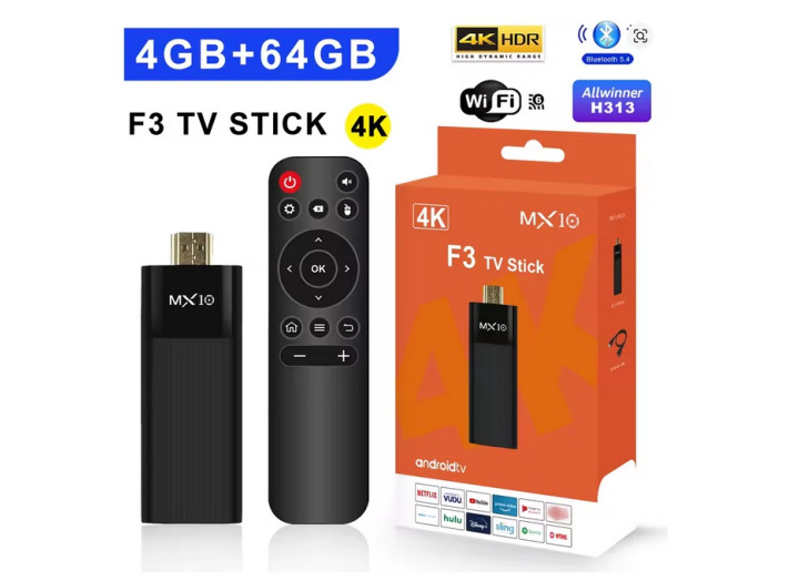 Смарт ТБ приставка Android  ТВ-приставка Ultra HD 4K Android TV Stick MX10-F3 Mini 4/64GB
