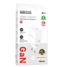 Зарядне мережеве Borofone BN33 Fuente PD40W (1USB-C) + кабель Type-C to Type-C White