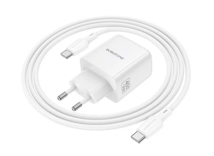 Зарядне мережеве Borofone BN33 Fuente PD40W (1USB-C) + кабель Type-C to Type-C White