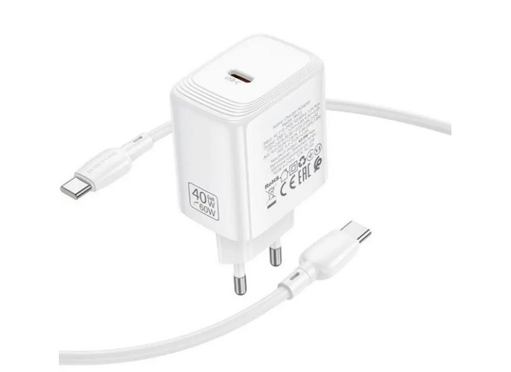 Зарядне мережеве Borofone BN33 Fuente PD40W (1USB-C) + кабель Type-C to Type-C White