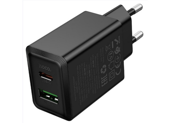 Зарядне мережеве  Hoco N71 Nuevo PD30W+QC3.0 (1USB-A/1C) Black\White
