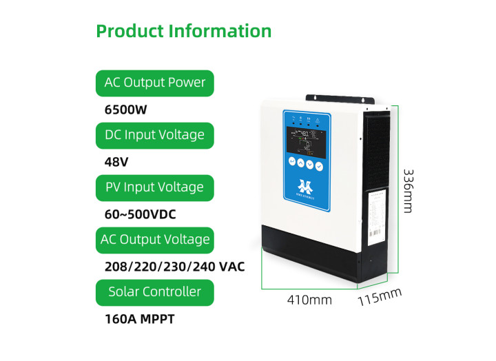 Гібридний сонячний інвертор HMX SYP48V6.5KW 6500Вт 48В MPPT 160A Pure Sine Wave Wi-Fi для LiFePO4 AGM GEL