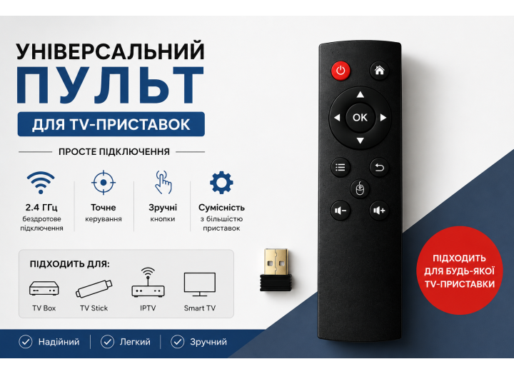 Універсальний бездротовий пульт для TV-приставок 2.4 ГГц з USB-приймачем