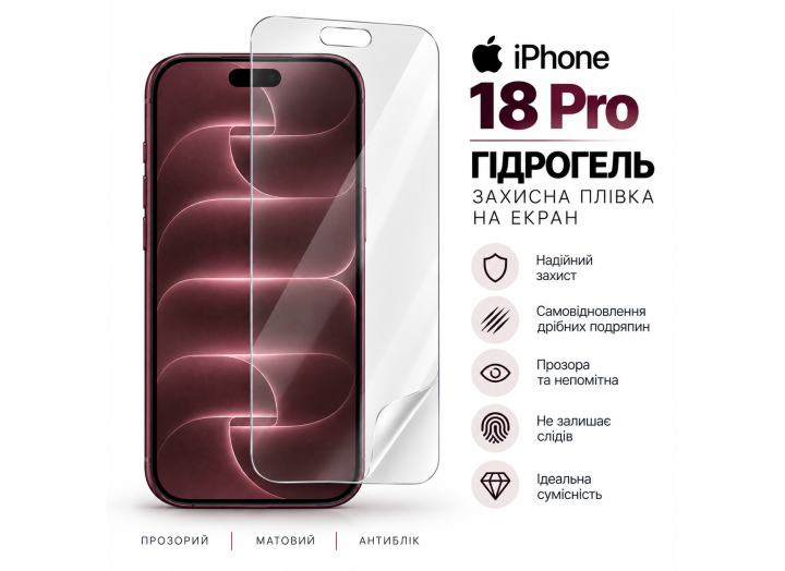 Гідрогелева плівка для iPhone iPhone 18 Pro / 18 Pro Max – ультратонкий захист екрана 