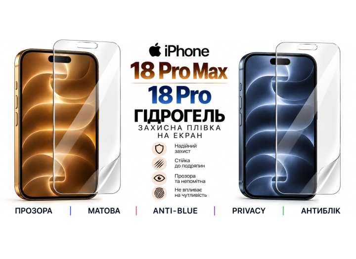 Гідрогелева плівка для iPhone iPhone 18 Pro / 18 Pro Max – ультратонкий захист екрана 