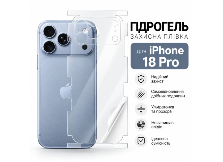 Гідрогелева плівка SUPER TPU HD для iPhone 18 Pro  — захист задньої частини та боків прозора / матова