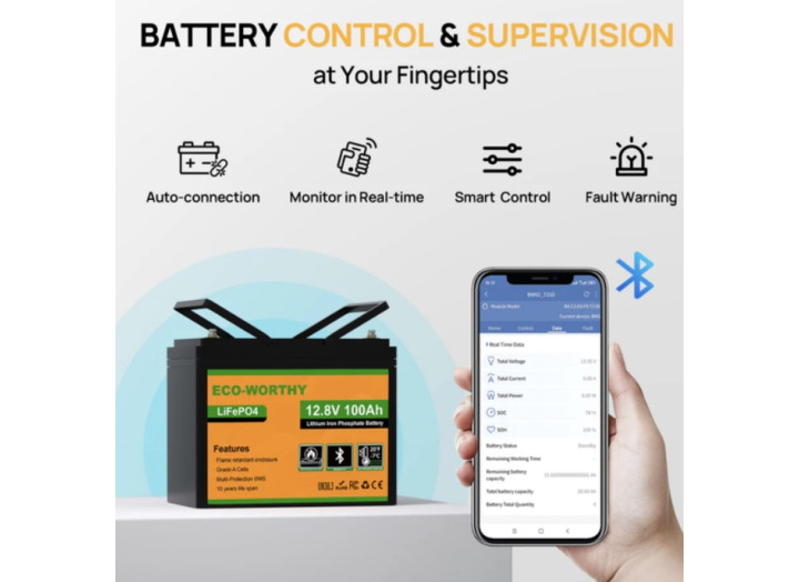 Акумулятор LiFePO4 12.8V 100Ah Eco-Worthy ECO-LFP12100 літій залізо фосфатний вбудованим BMS Bluetooth