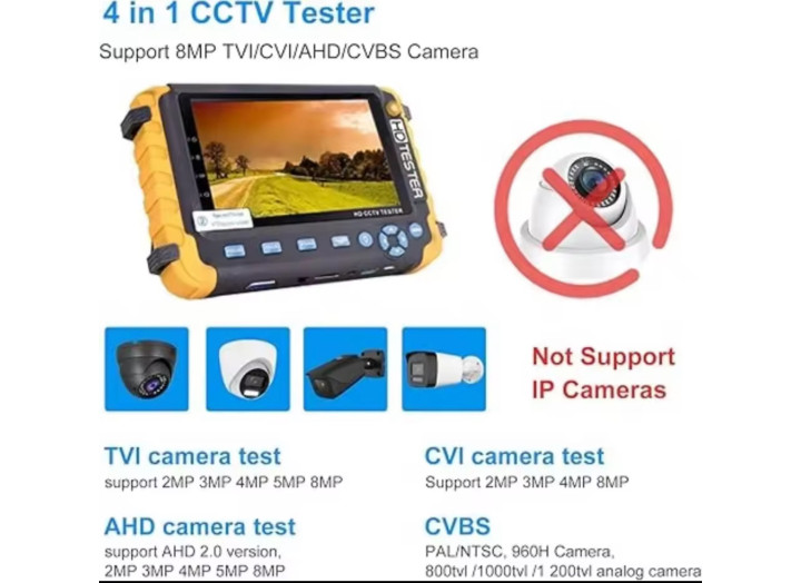 Монітор IV8W Тестер камер відеоспостереження - 8AHD 8MP TVI 8MP CVI CVBS 5-дюймовий відеосигнал - всі види камер, підтримка PTZ та VGA Монітор IV8W Тестер камер відеоспостереження - 8AHD 8MP TVI 8MP CVI CVBS 5-дюймовий відеосигнал - всі види камер, підтримка PTZ та VGA