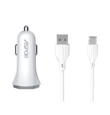 Автомобільний зарядний пристрій АЗП Aspor A901C 2 USB/2.4A-білий + USB кабель Micro- білий