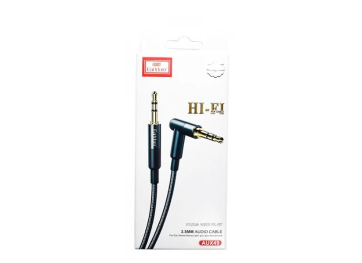 Кабель Hoco AUX Audio DC3.5 тато-тато 1м CCA Stereo Jack, (круглий) Black cable, Jack3.5-3.5mm, кутовий