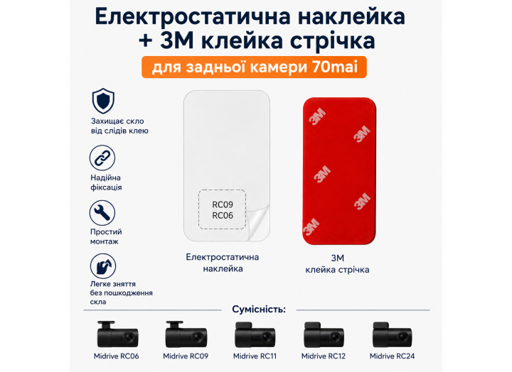 Монтажний комплект 70mai для камер RC06 / RC09 / RC11 / RC12-24 (монтажна пластина + 3M стрічка)