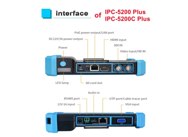 Сервісний монітор-тестер відеоспостереження IPC-5200C Plus 8MP IP CVI TVI AHD POE 12 в, Wi-Fi для настроювання відеокамер Сервісний монітор-тестер відеоспостереження IPC-5200C Plus 8MP IP CVI TVI AHD POE 12 в, Wi-Fi для настроювання відеокамер