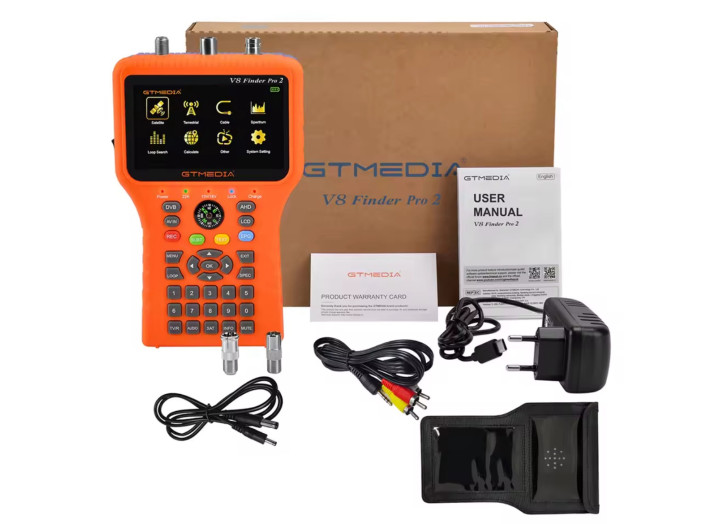 Прилад DVB-S2/S/T2/T/C Combo для налаштування супутникових антен GTmedia V8 Finder Pro 2 та камери AHD, HD екран